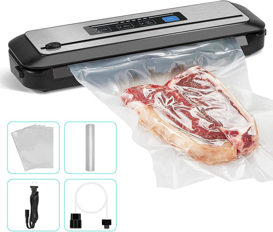 INKBIRD Vacuum Sealer Automatic Sealing Machine for Food Preservation Dry Moist Sealing Modes with Built-in Cutter Starter Kit Easy Cleaning Stainless Steel Panel Compact Design Led Indicator Lights
